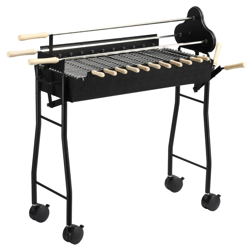 Portable Charcoal BBQ Grill with 4 Wheels - Black (85x36x90cm)