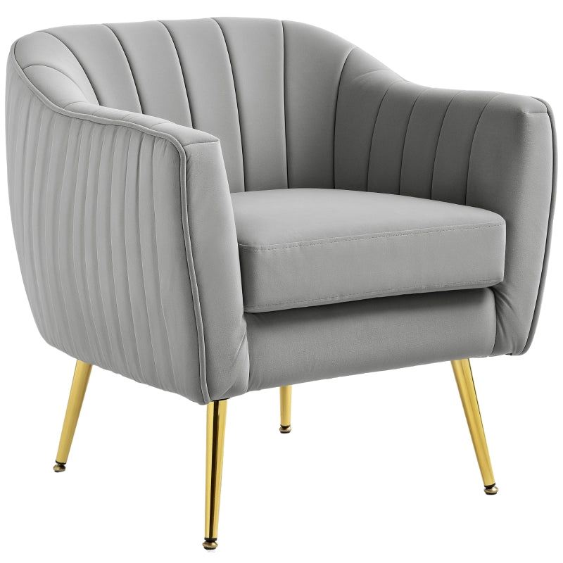 Velvet-Feel Shell Back Accent Chair in Grey for Stylish Home Decor