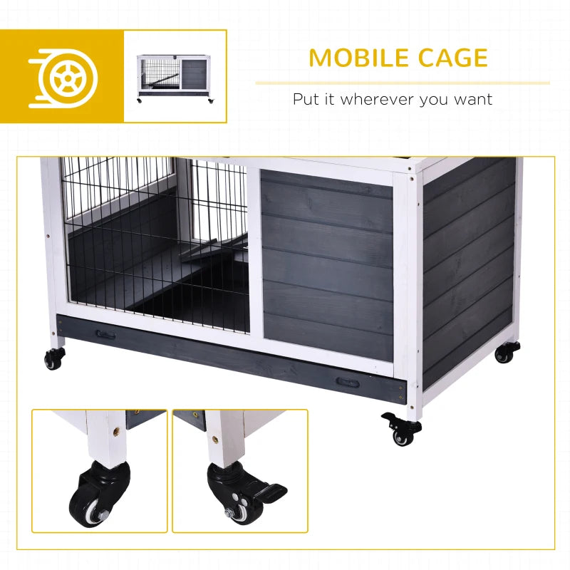 Wooden Guinea Pig Hutch & 2-Floor Bunny Cage with Enclosed Run Area - Stylish Grey Pet Home