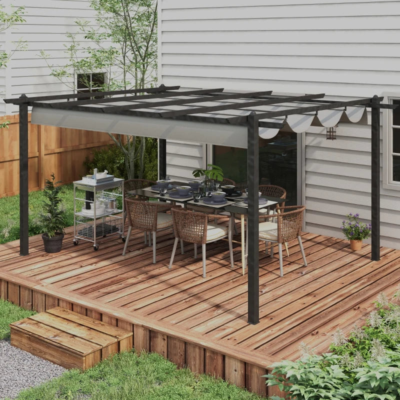 Grey 4m x 3m Aluminium Pergola with Retractable Roof