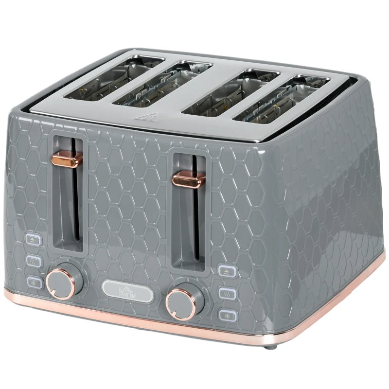 Premium Four-Slice Honeycomb Toaster in Grey - Stylish, Efficient, Perfect for Family Breakfasts, Easy to Clean, Modern Design