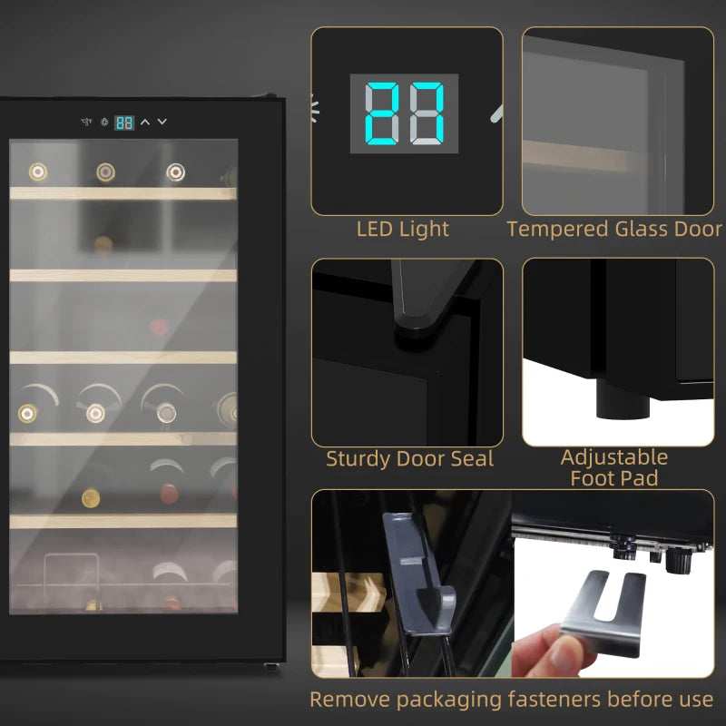 65L 24 Bottle Wine Fridge - Freestanding Cooler with Glass Door, LED Light, Digital Touch Screen & Temperature Control - Black