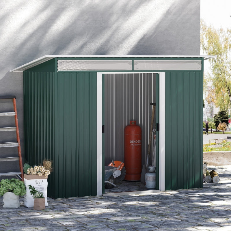 4.4ft x 8.5ft Green Metal Shed With Lightsky Panels