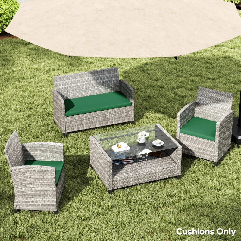 Green Outdoor Seat Cushion Pads for Rattan Furniture - 3 Piece Set, 45x45 cm