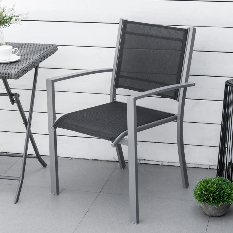 Steel Frame Outdoor Dining Chairs Set of 2 - Grey/Black