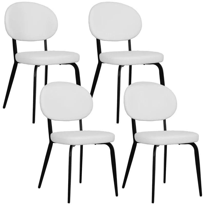 Set of 4 Modern White Boucle Dining Chairs - Stylish, Comfortable, and Durable for Dining Room or Kitchen
