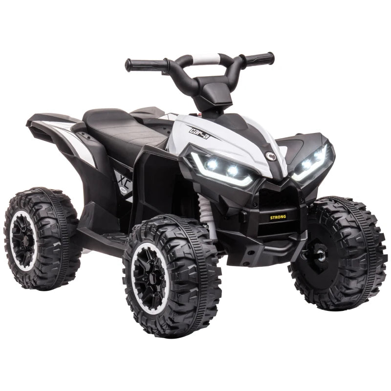12V White Ride-On Quad Bike with Music & Horn for Kids Ages 3-5 - Fun Outdoor Toy