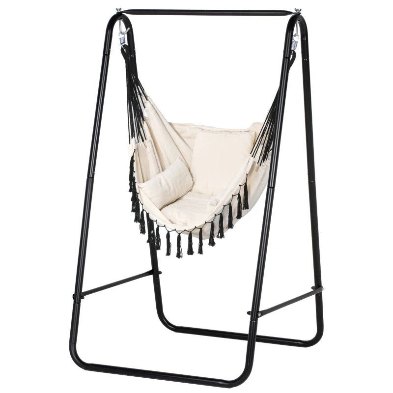 Cream White Hammock Swing Chair with Stand and Cushion
