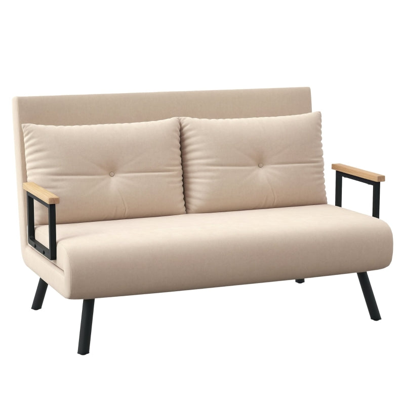 Velvet-Feel Double Sofa Bed with Pillows in Beige – Versatile 4-in-1 Design for Comfort and Style