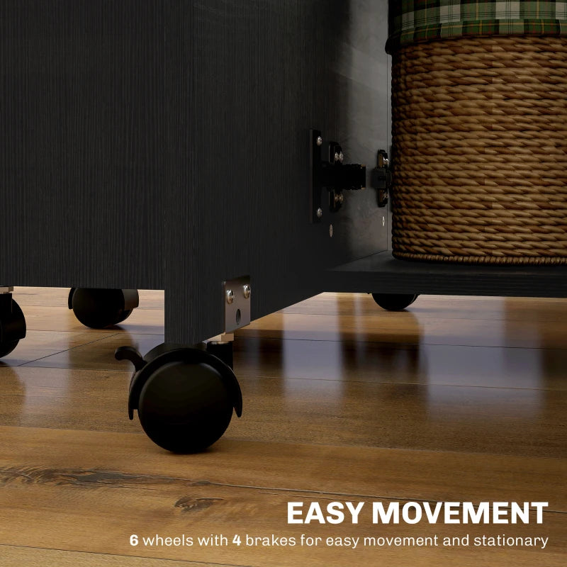 Multi-Storage Six-Person Drop Leaf Dining Table in Distressed Black Finish