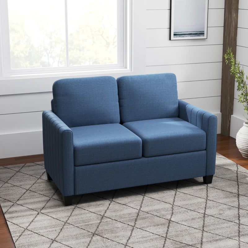 Modern Boxy Two-Seater Sofa in Blue with Linen-Look Fabric for Stylish Living Room