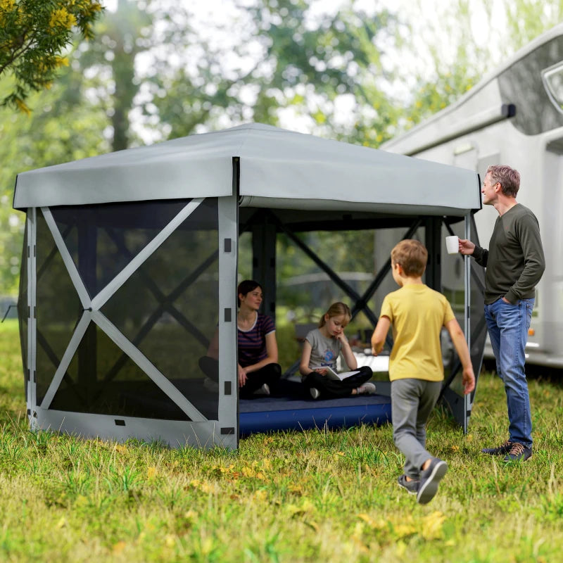 3x3m Hexagon Pop Up Gazebo - Waterproof, UV Resistant Party Tent with Netting - Light Grey Instant Event Shelter with Carry Bag