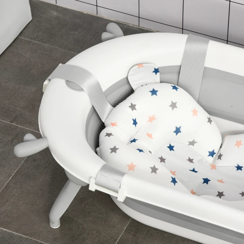Collapsible Baby Bathtub Set with Thermostatic Water Plug Non-Slip Cushion Pad for Infants