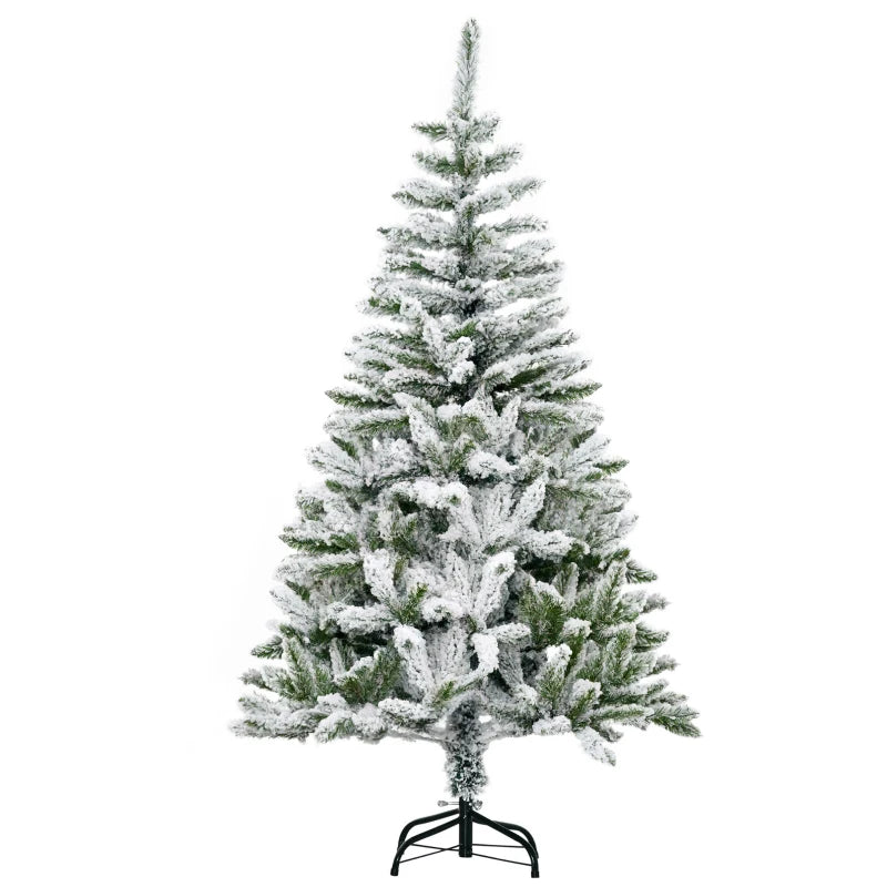 5 Ft Snow Flocked Artificial Christmas Tree - Realistic Pine with Auto Open & Steel Base - Festive Green Decor