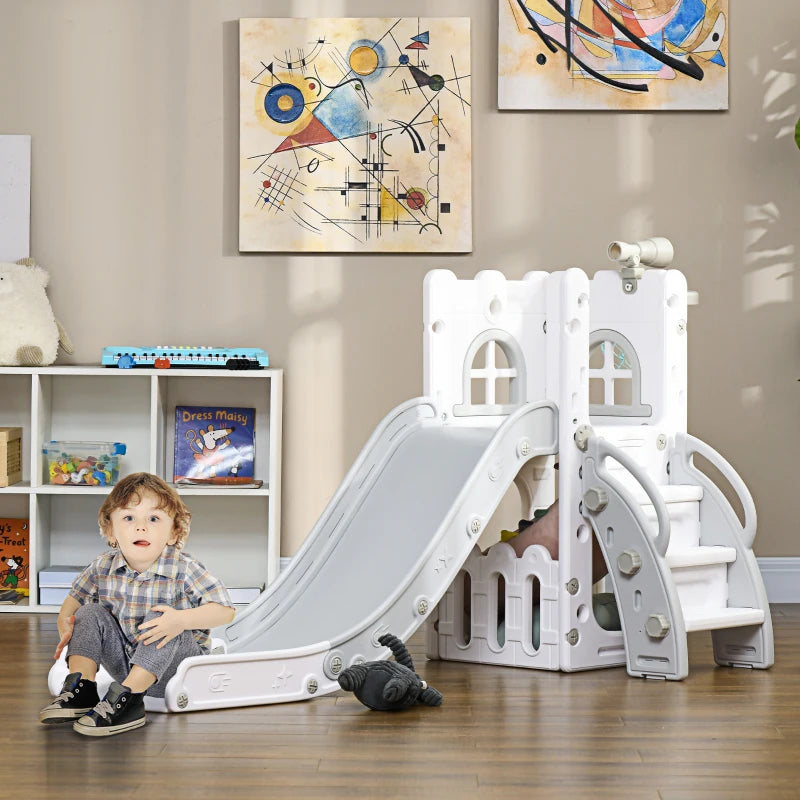 4 in 1 Toddler Slide with Basketball Hoop Climber Telescope Storage Basket for Ages 1 to 3 Years Grey