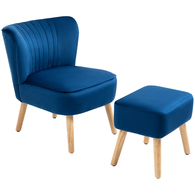 Velvet Accent Chair with Ottoman - Curved Back Tub Seat, Dark Blue, Stylish Home Furniture