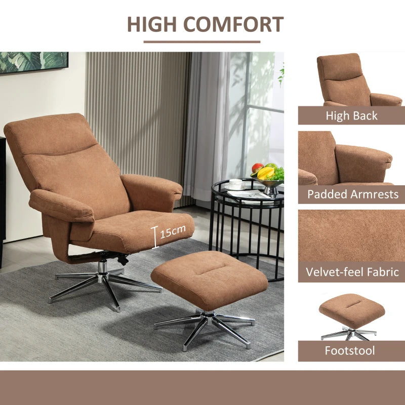 Velvet Recliner Chair with Ottoman in Light Brown - Comfortable and Stylish Seating Solution