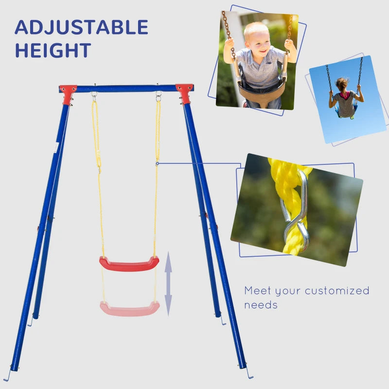 Blue Kids Swing Set with Adjustable Rope for 3-8 Years Old