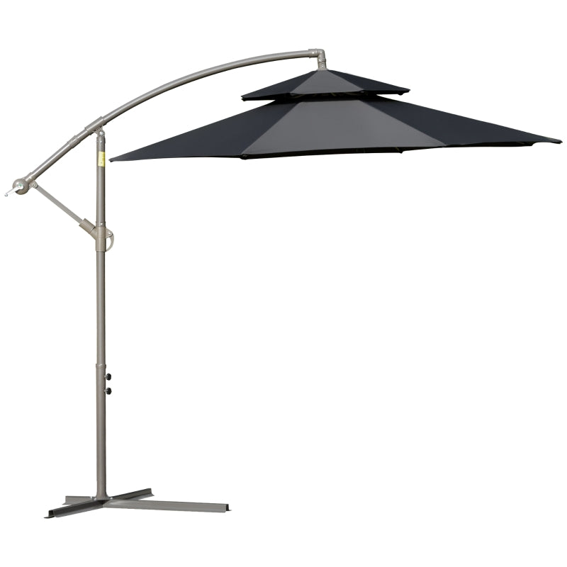 Black Double Tier Cantilever Banana Parasol Umbrella - 2.7m