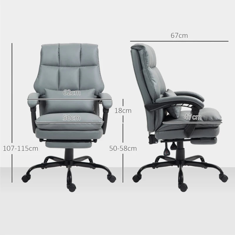 Ergonomic Faux Leather Reclining Office Chair with Footrest - Stylish Grey Comfort for Home & Office