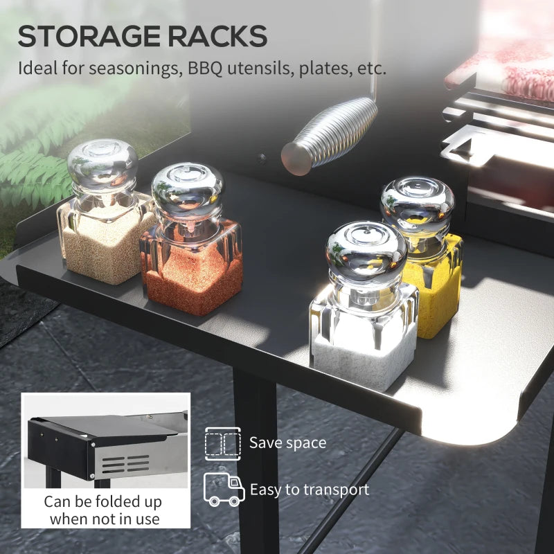 Charcoal BBQ Rotisserie Grill with 3-Level Grate & Side Shelves - Black