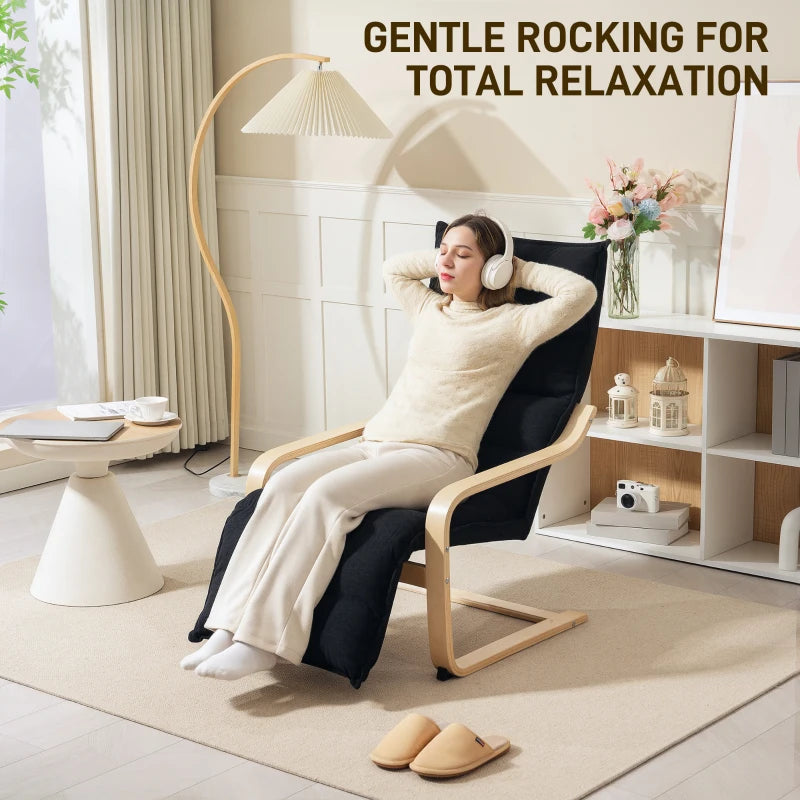 Curved Wooden Accent Chair with Adjustable Footrest in Black for Stylish Home Decor