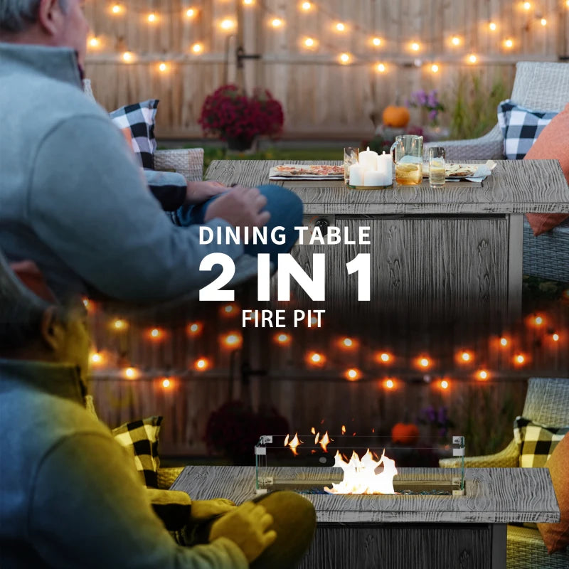 50,000 BTU Grey Gas Fire Pit Table with Cover & Glass Screen - Outdoor Heating Solution for Patios & Backyards