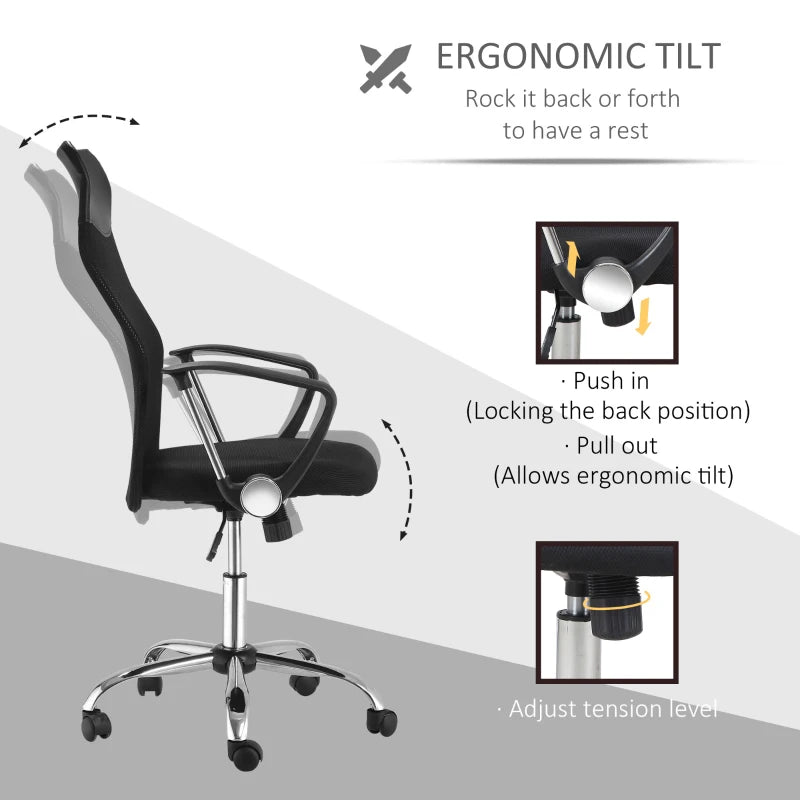 Ergonomic Mesh Office Chair with Adjustable Height and Tilt Function in Black