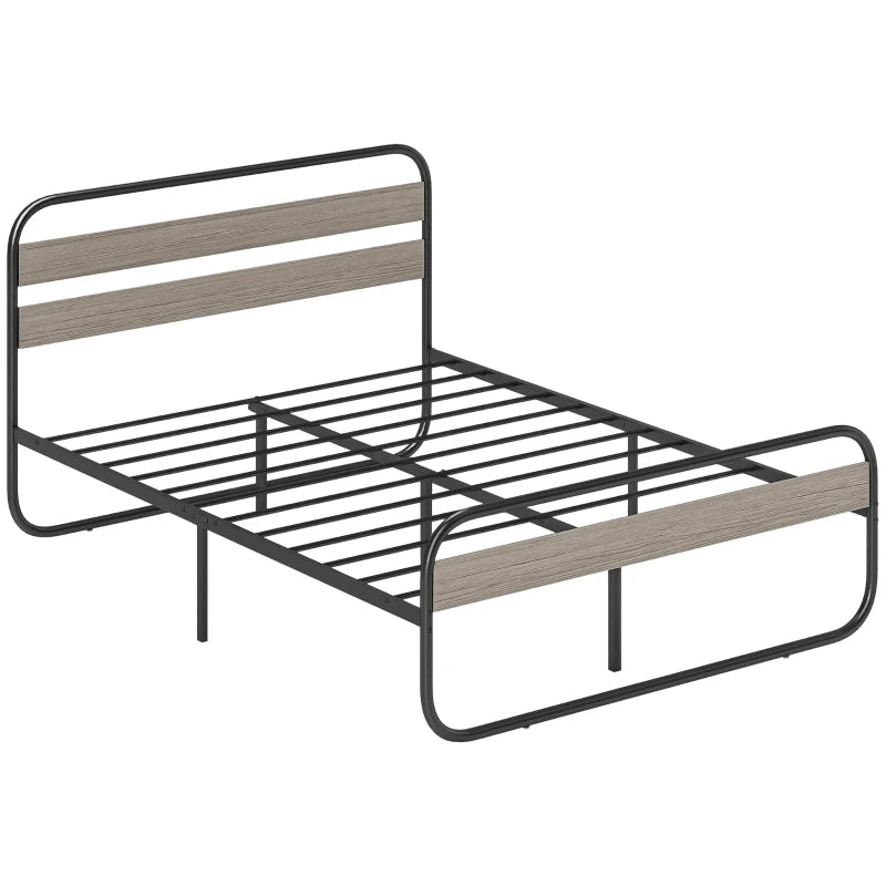Industrial Style 4ft6 Double Bed Frame - Metal Platform with Under Bed Storage, No Box Spring Required, Easy Assembly, Grey