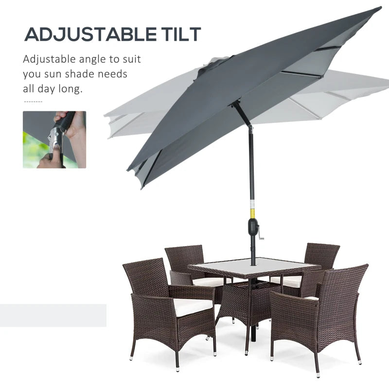 Dark Grey 3x2m Rectangular Patio Umbrella with Tilt Crank