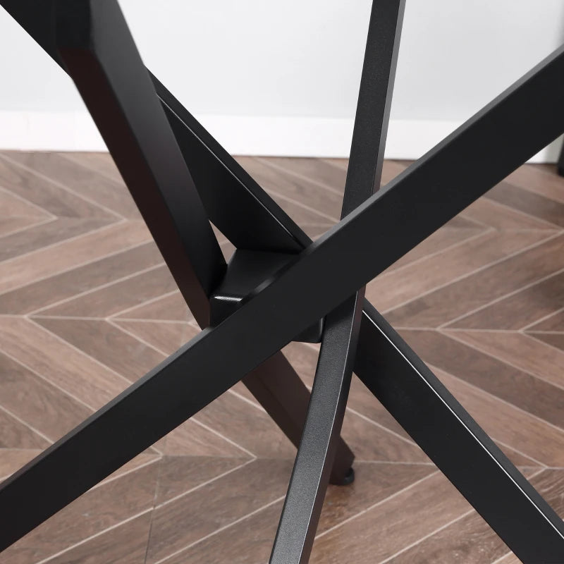 Modern Round Dining Table with Clear Tempered Glass Top & Metal Legs - Stylish Kitchen & Living Room Furniture, Black
