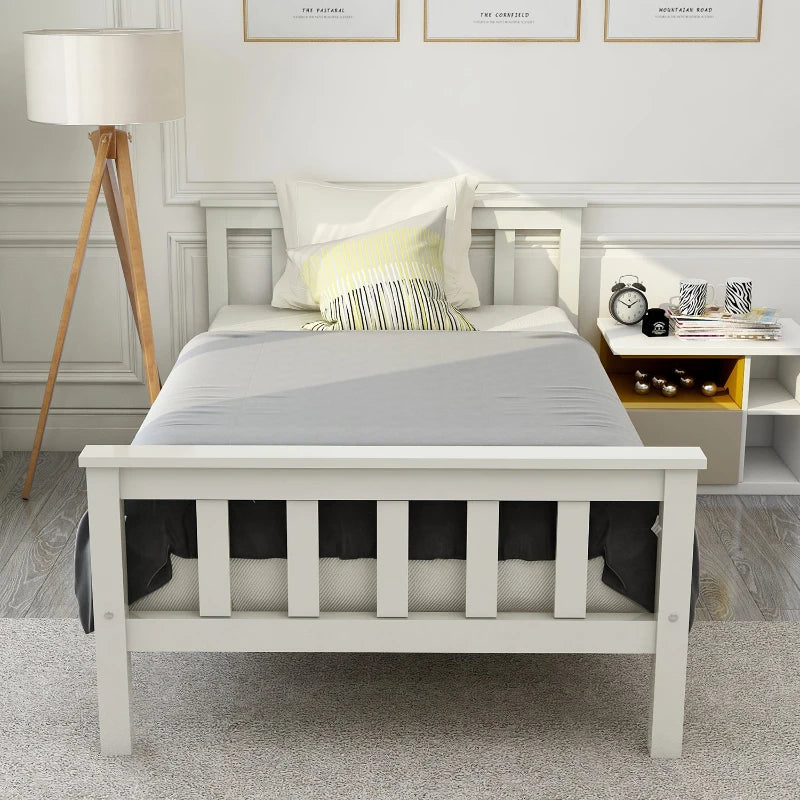 3ft Wooden Single Bed with Headboard & Footboard - Durable White Frame, 190x90 cm, Perfect for Kids & Guest Rooms