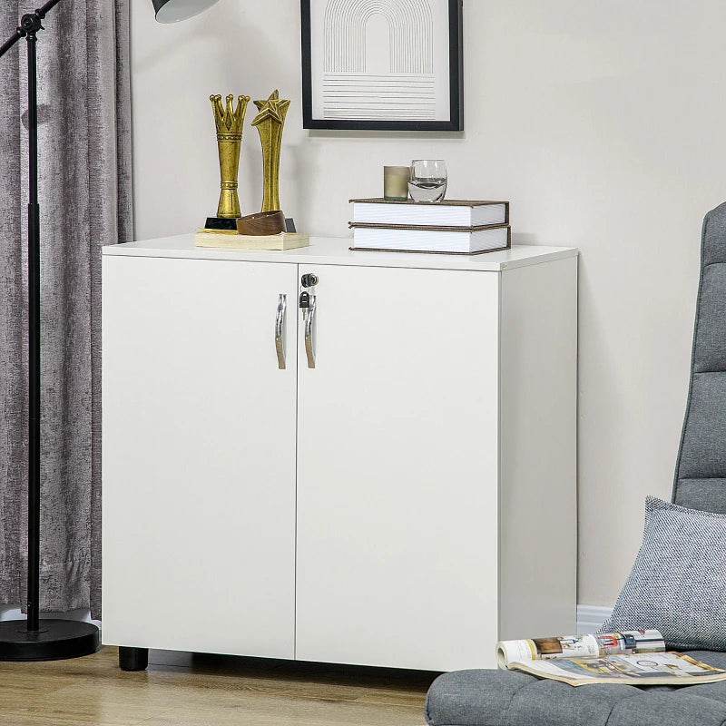 Vinsetto Two-Tier Locking Office Storage Cabinet - Modern White File Organizer for Home & Office Use