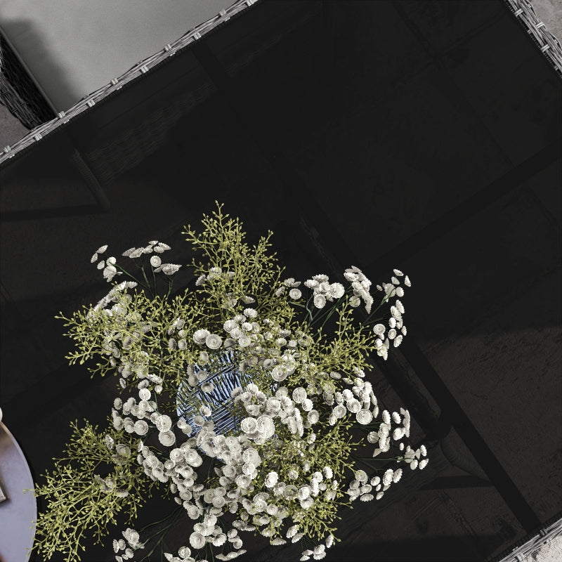 7-Piece Grey Rattan Garden Furniture Set - 6 Seater Dining Set with Cushions and Rectangular Glass Top Table