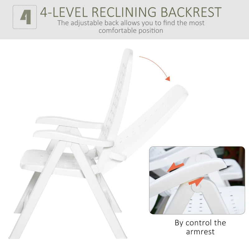 White Folding Outdoor Dining Chairs with Adjustable Backrest - Set of 2
