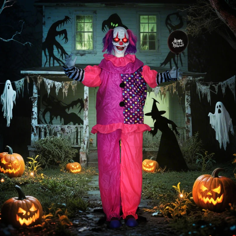 Scary Animated Clown Decoration - Spooky Pink & Purple Halloween Prop for Haunted House & Party