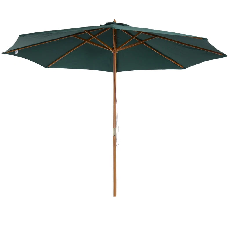 Dark Green 3m Wooden Patio Umbrella with Pulley Mechanism