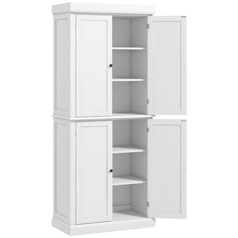 Freestanding Kitchen Storage Cabinet with 4 Doors and 6-Tier Shelving in White