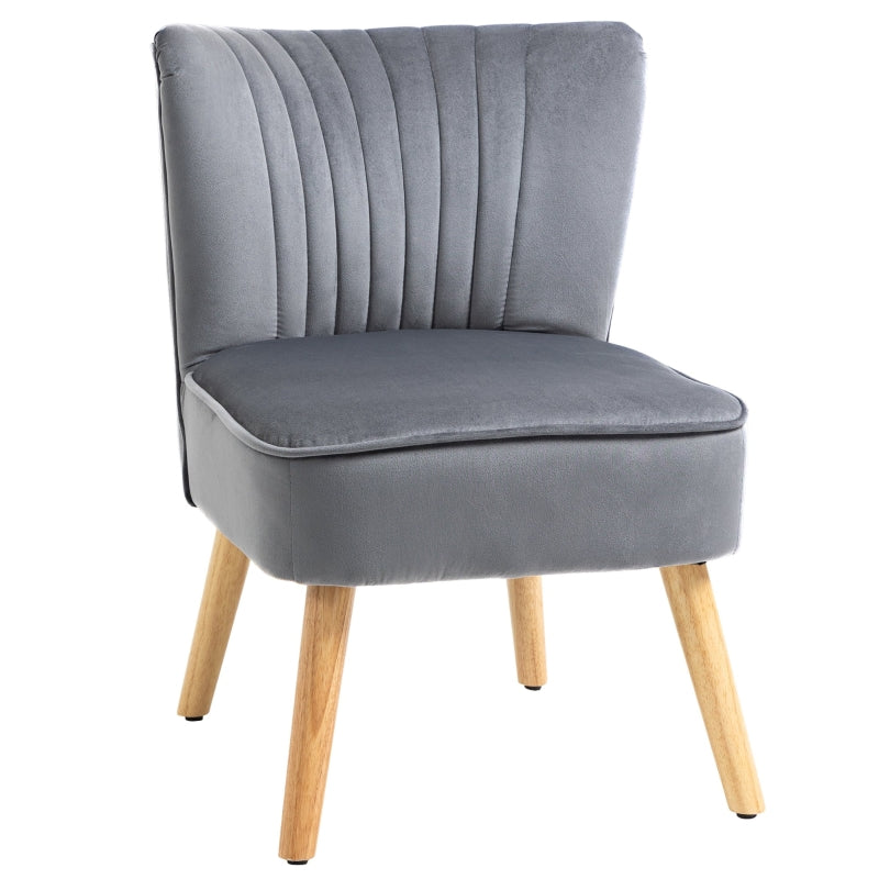 Stylish Grey Fabric Accent Chair with Rubber Wood Legs and Thick Padding for Living Room Comfort