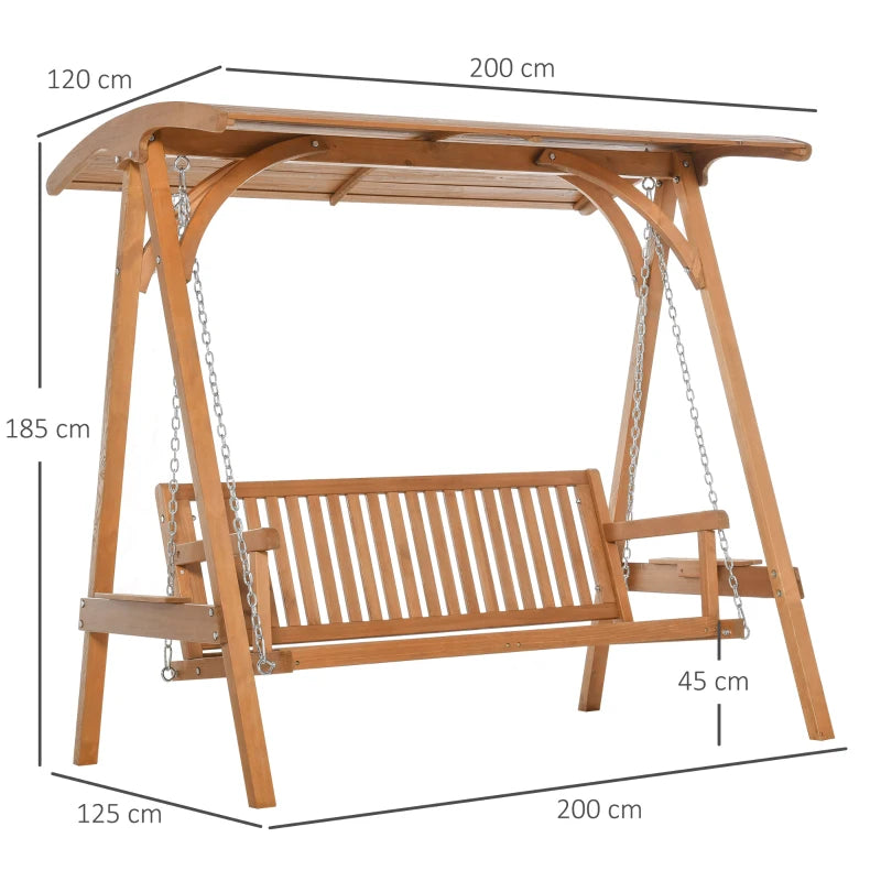 3-Seater Wooden Swing Bench - Natural