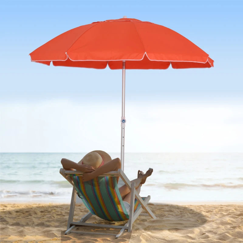Orange Beach Umbrella with Tilt and Adjustable Height, Portable Sunshade Shelter