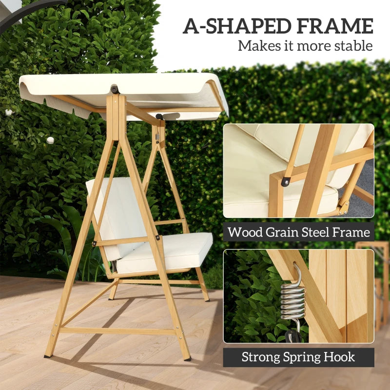 Beige Three-Seater Garden Swing Bench with Adjustable Canopy for Outdoor Relaxation