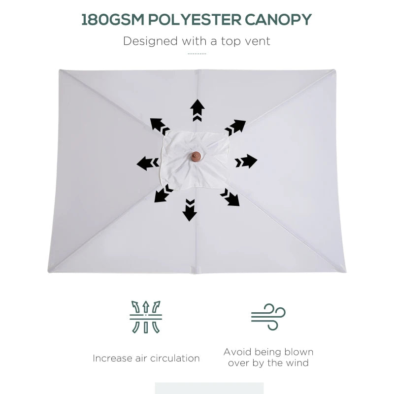 Cream White Tilting Garden Parasol Umbrella - 2m x 1.5m