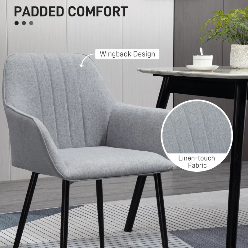 Set of 4 Upholstered Linen Dining Chairs with Metal Legs - Light Grey Kitchen & Living Room Furniture