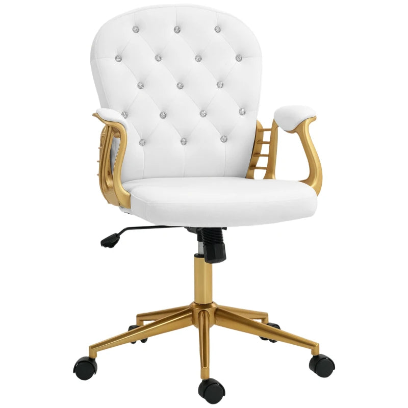 Vinsetto Cream White Height Adjustable Office Chair - Button Tufted Computer Chair with Padded Armrests & Tilt Function