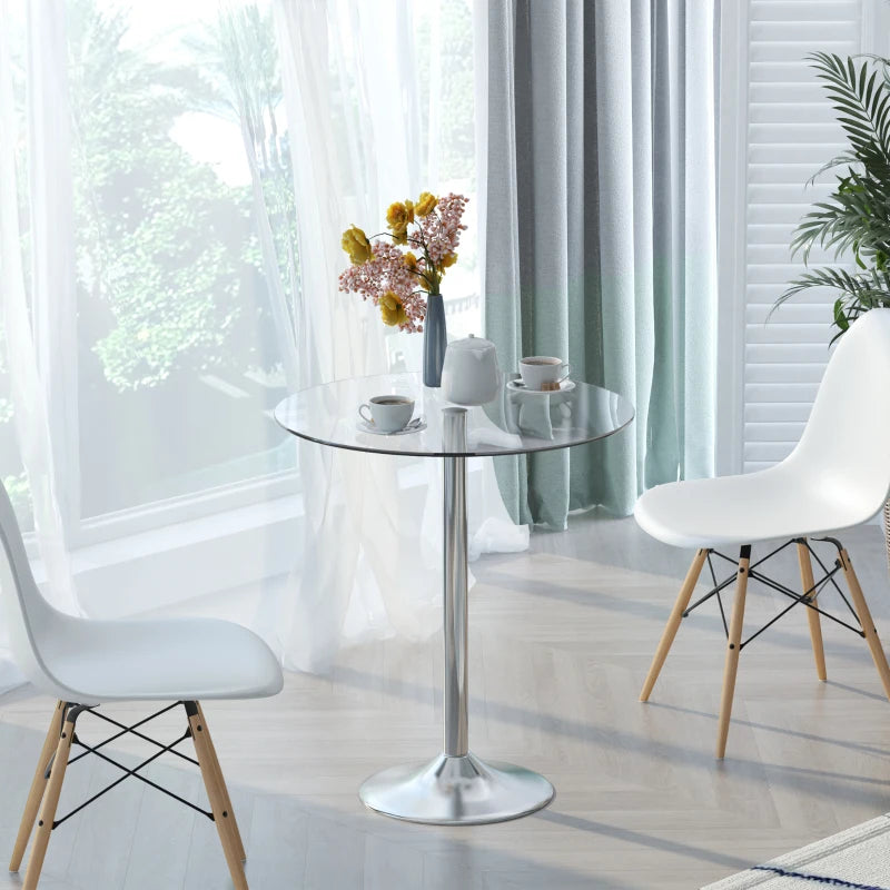 Modern Round Dining Table with Tempered Glass Top & Steel Base - Space Saving Small Bar Table for Dining Room