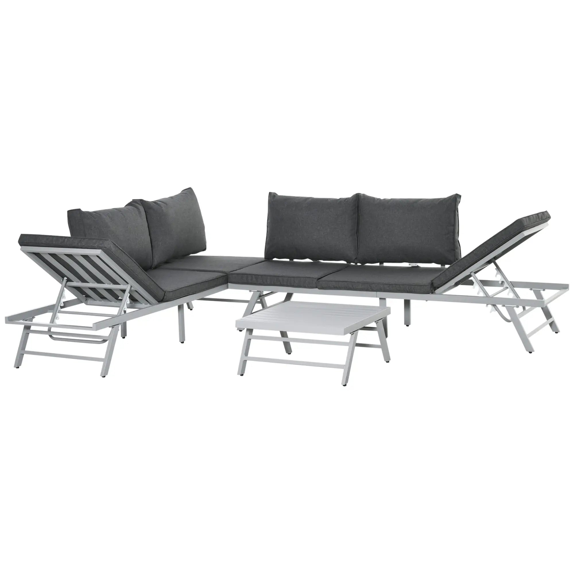 Grey Metal Garden Furniture Set With Slatted Top Table