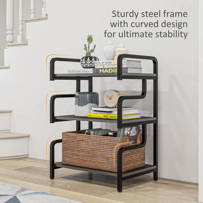 3-Tier Printer Stand with Storage Shelves - Black Printer Table for Home Office & Study, 55x40x77cm