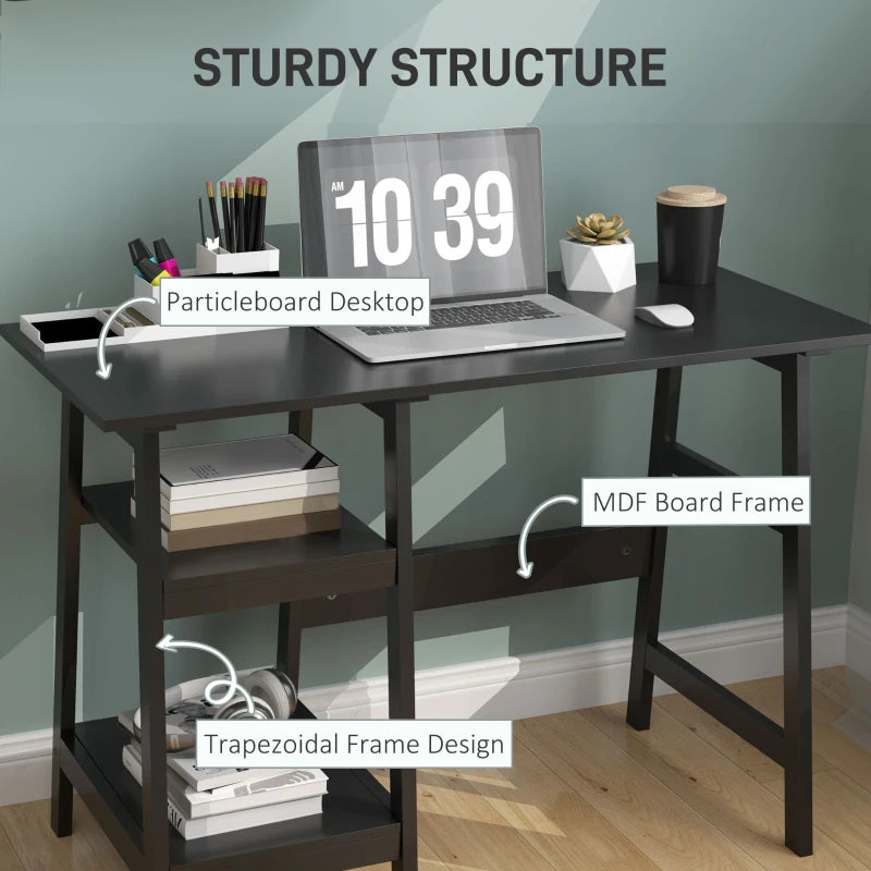 Compact Black Computer Desk with Storage Shelves - Study Table & PC Workstation for Home Office, Easy Assembly, 106x51cm