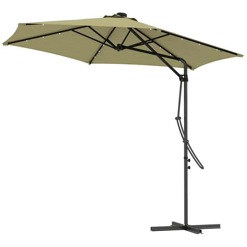 Beige 3m Solar LED Cantilever Garden Parasol Umbrella with Cross Base & Waterproof Cover